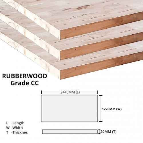 Rubberwood Grade CC 20MM (T) x 1220MM (W) x 2440MM (L) Finger Jointed Laminated Board