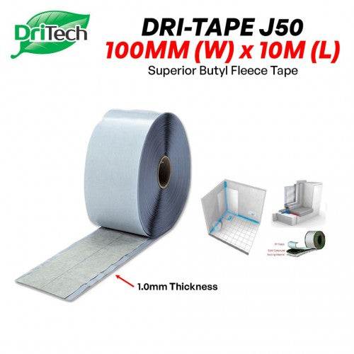 Dritech Dri-Tape J50 Superior Butyl Fleece Tape 100MM (W) x 1.0MM (T) x 10M (L)